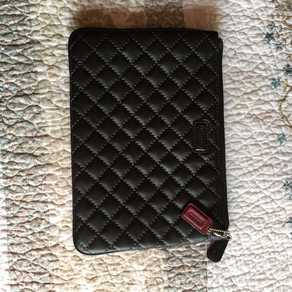Coach Quilted Black Leather Tablet/Kindle Case